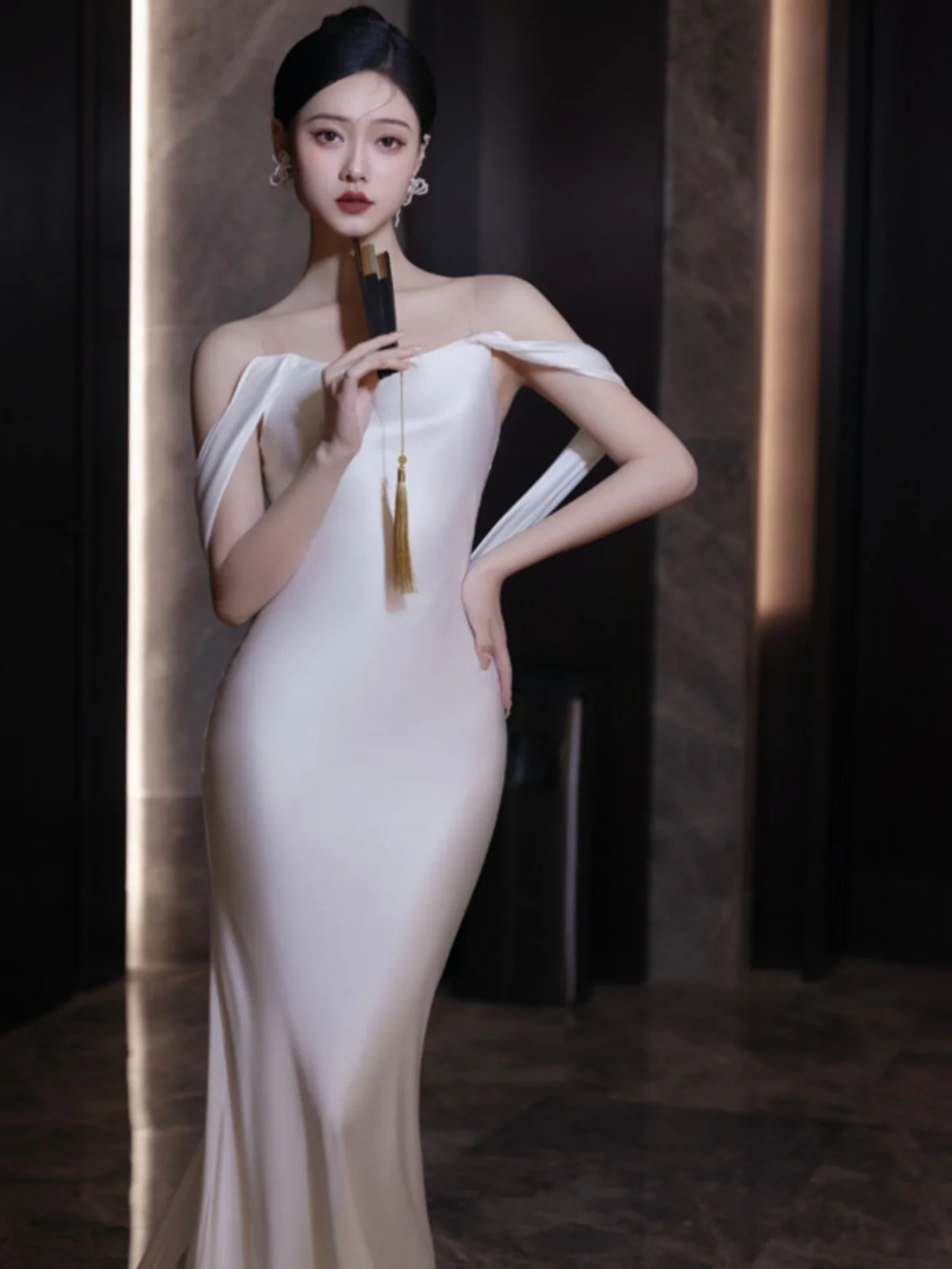 Simple Ele une épaule blanc mariée Dr minceur Fi queue avec Train voyage photoaphy nouveau 2025 omsmen bienvenue Dr