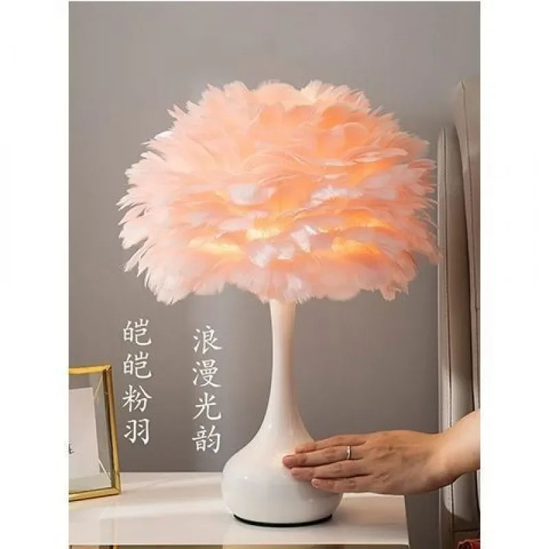 for Feather Desk Lamp Bedroom Bedside Nordic Ins Girl American Living Room Modern Simple European Touch Warm Light