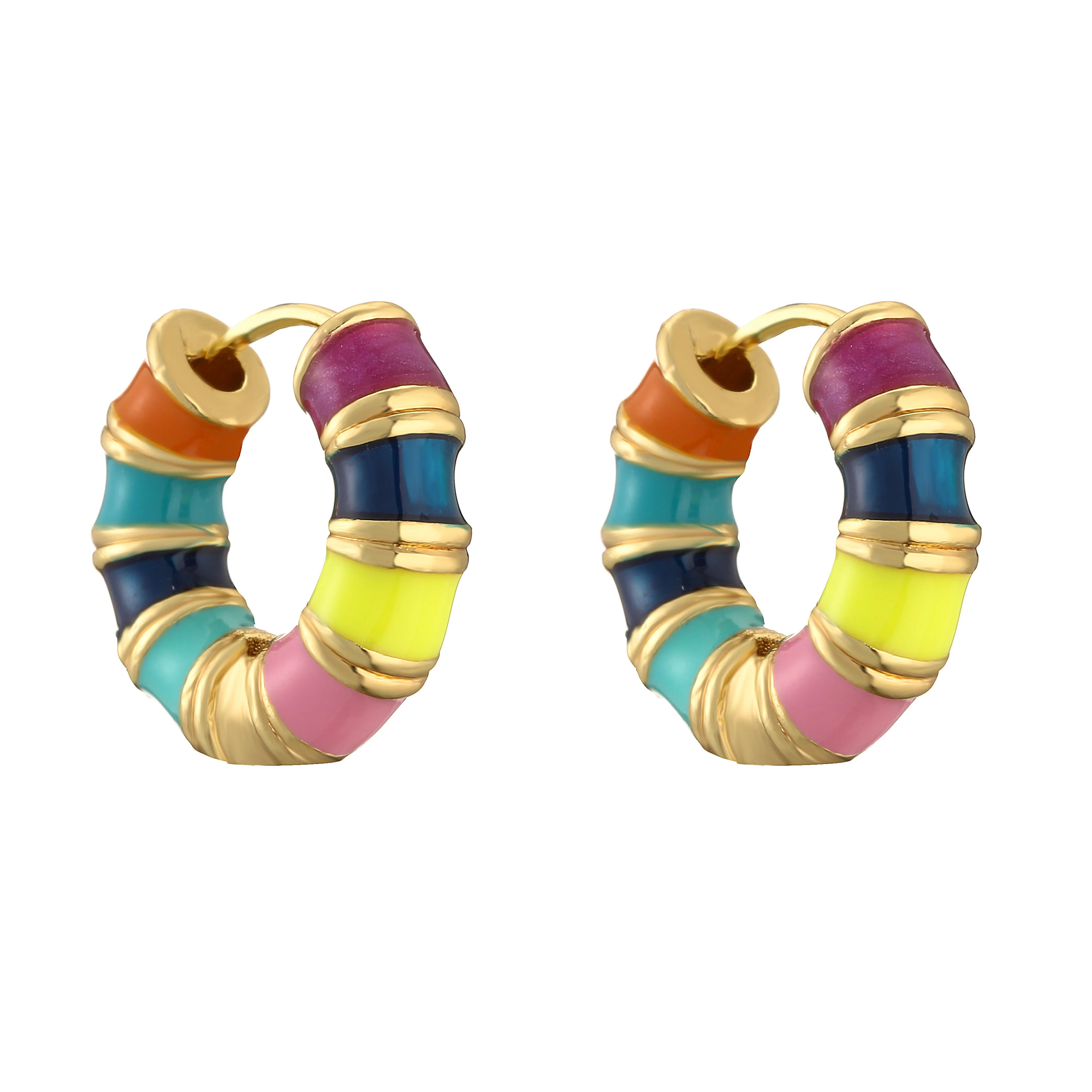 HECHENG,Vintage Colorful Enamel Small Hoop Earrings for Women Luxury Delicate Rainbow Earrings Wedding Party Jewelry