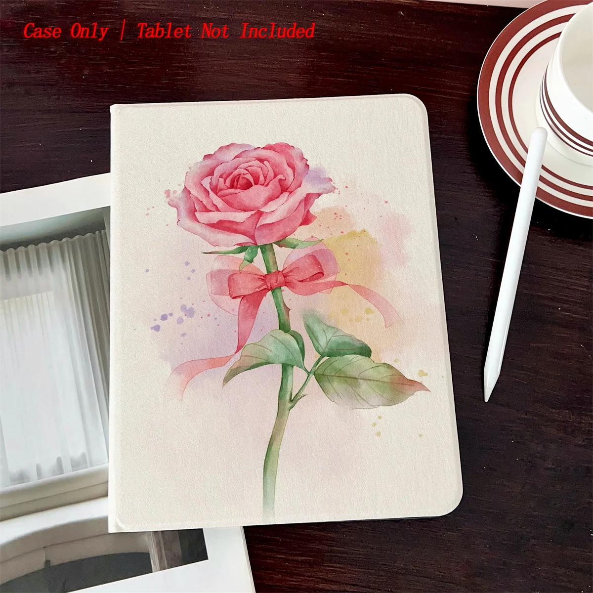 

Тонкий чехол для iPad с цветком розы | Легкий чехол из ТПУ с функцией автоматического сна и складной Y-образной подставкой для нового iPad 2025 года