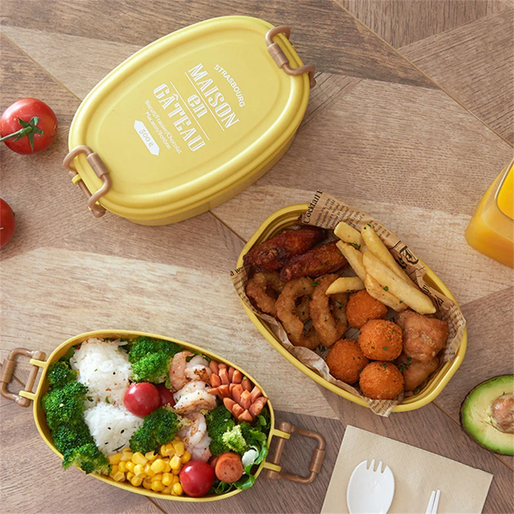 Easy To Carry Bento Box Healthy Nutrition Fruit Box Meat And Vegetable Collocation Simple Style Lunch Box Double-layer Design