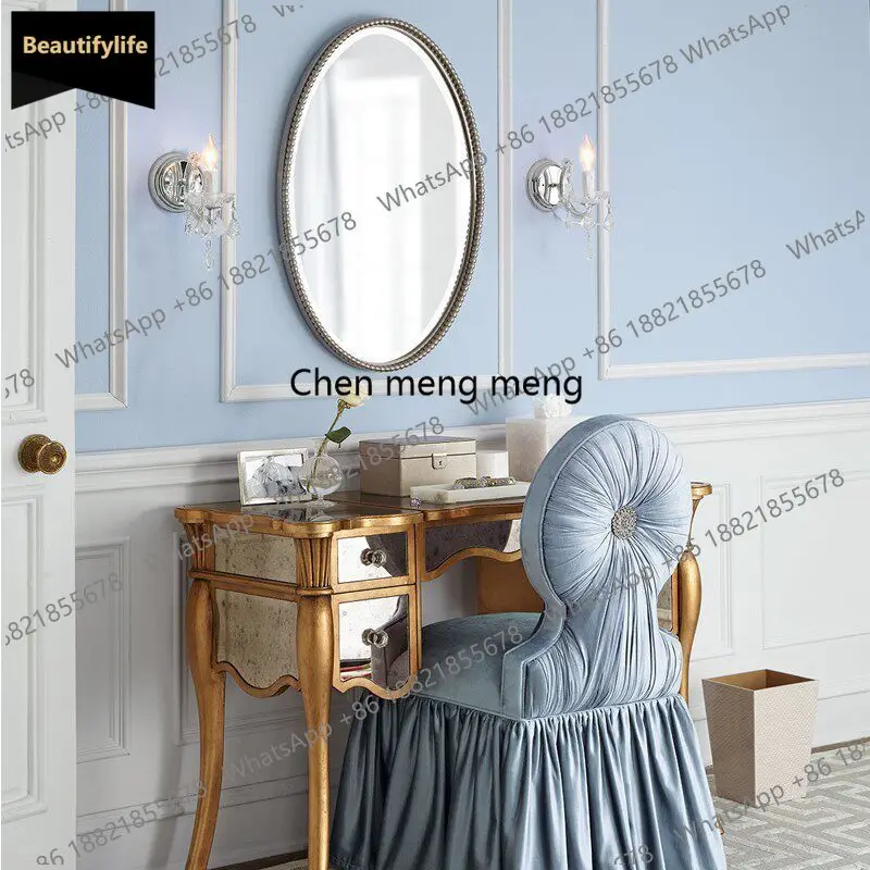 b567 European smart bathroom mirror retro makeup mirror American bathroom oval light luxury French