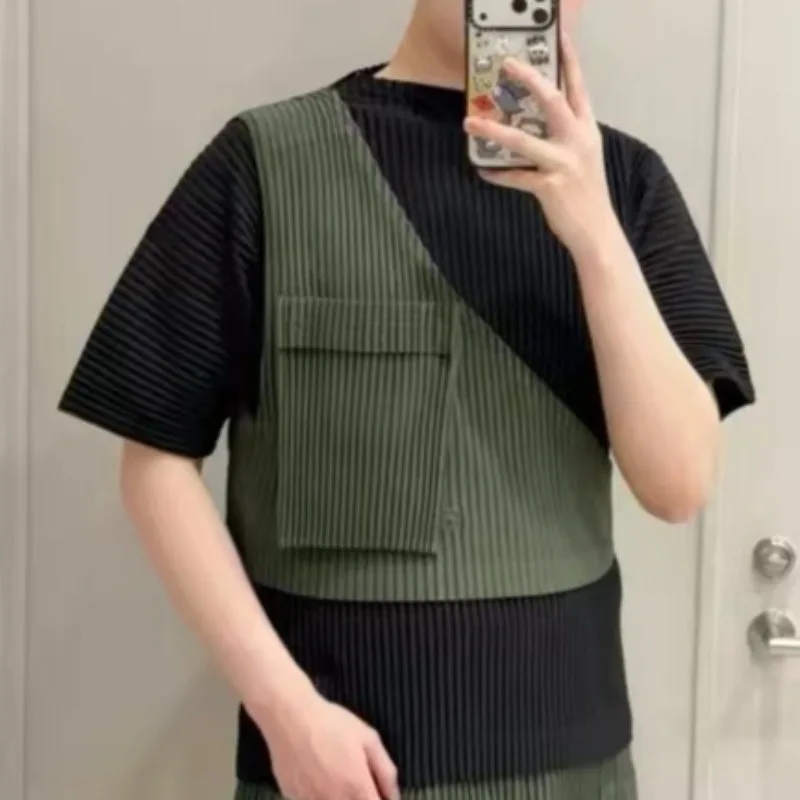 Miyake Plissierte Herrenweste 2026 Sommer Neu Einzelschulter-Weste Top Cargo-Shorts Tasche Kordelzug Abnehmbar - Vielseitige Outfits