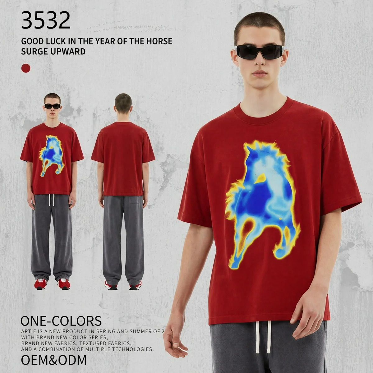 2026 Red Print Men Short Sleeve T-shirt Good Luck Cotton Loose Versatile Streetwear Tee UPS/FEDEX Air, 3-5Day Delivery