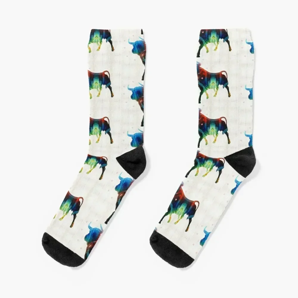 Bull Art Print - Love A Bull 2 - By Sharon Cummings Socks golf Antiskid soccer Male Socks Women's