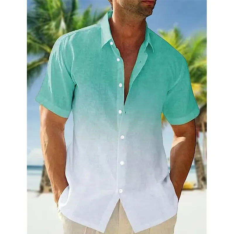 Hawaiian shirt men's casual loose fashion gradient blue solid color new shirt plus size European size S-6XL new hot sale