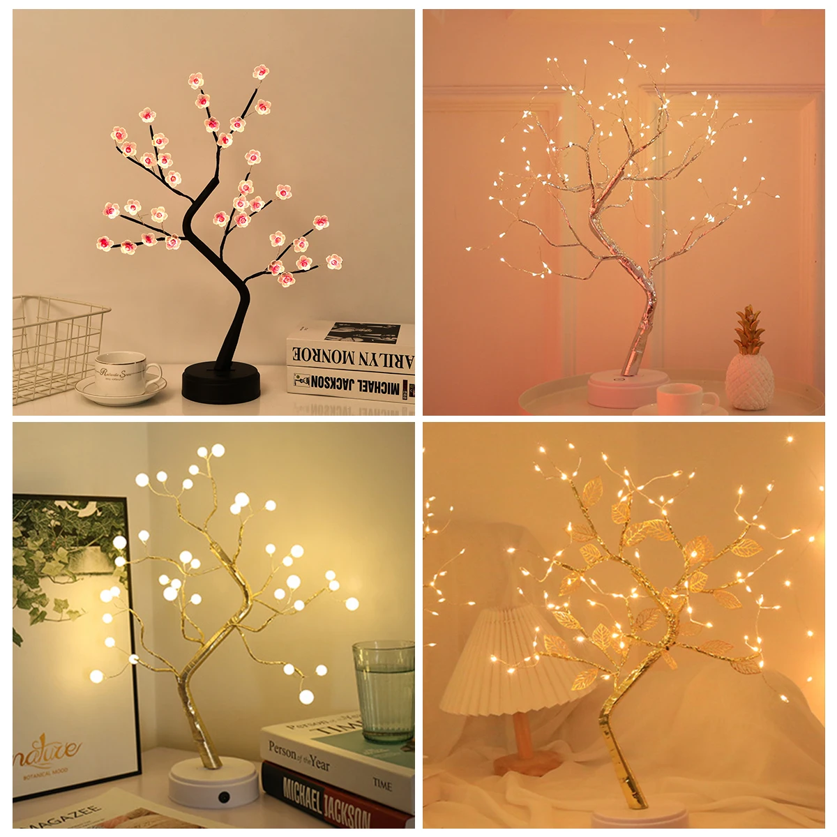 36/72/108 Bonsai Albero Led Lampada Da Partito Luci 108 Da Tavolo San Valentino Touch Regalo Casa Mini Batteria Betulla Artificiale Bedside Fairy