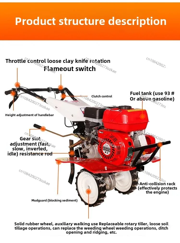 Mini-Tiller New Rotary Tiller Elderly Cultivation Machine Ditching Small Multi-Functional New Diesel Plow