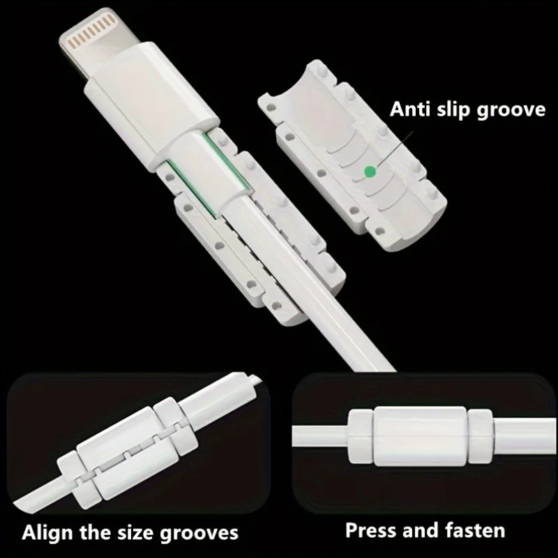 6 قطع من واقيات كابلات البيانات، ومشابك أمان الشاحن، وأغطية كابلات الشحن المقاومة للانحناء والعض