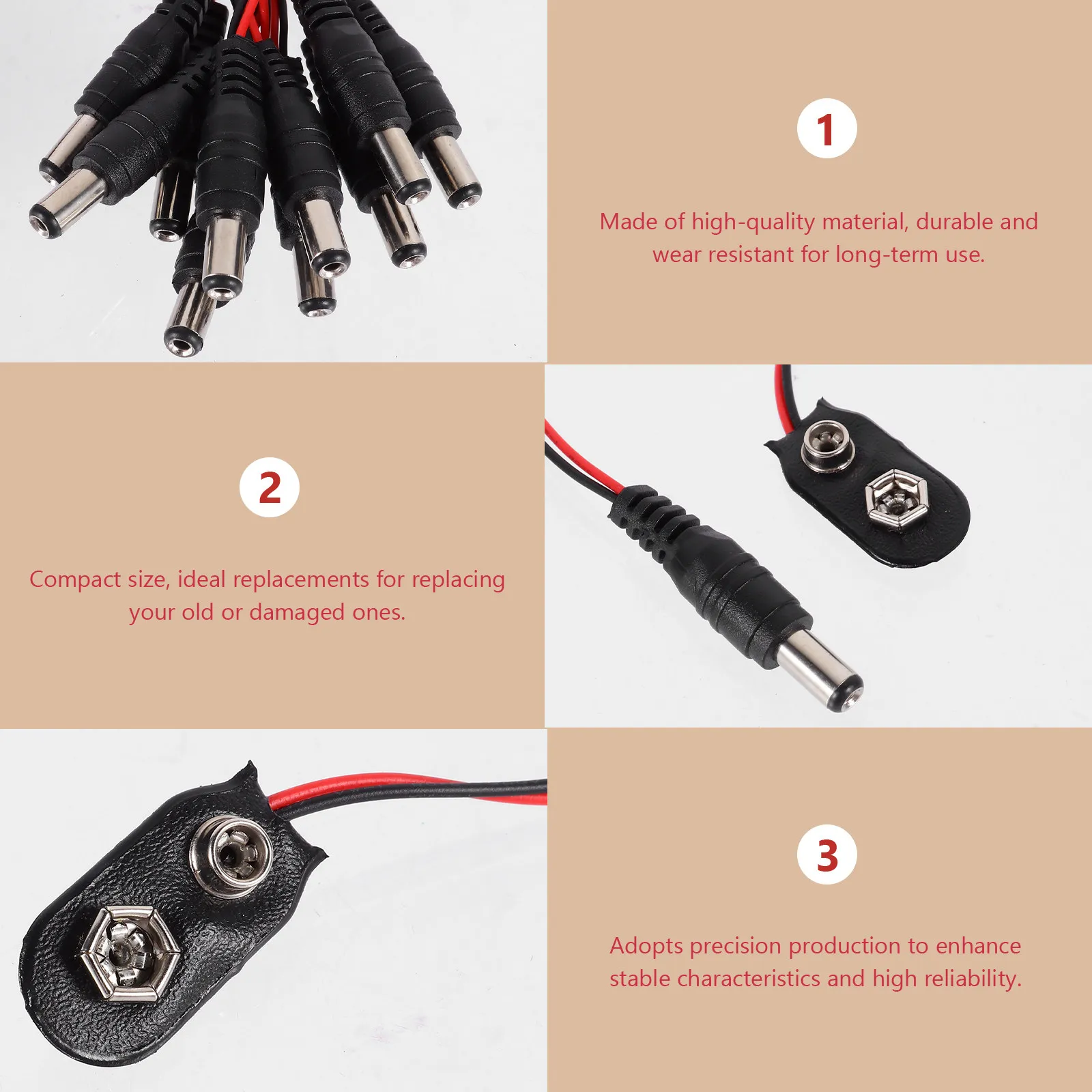 10Pcs Battery Connector Buckles 9 Volt Battery Clips Compact Wear Resistant Dc Power Line Connectors for Lab Testing and DIY