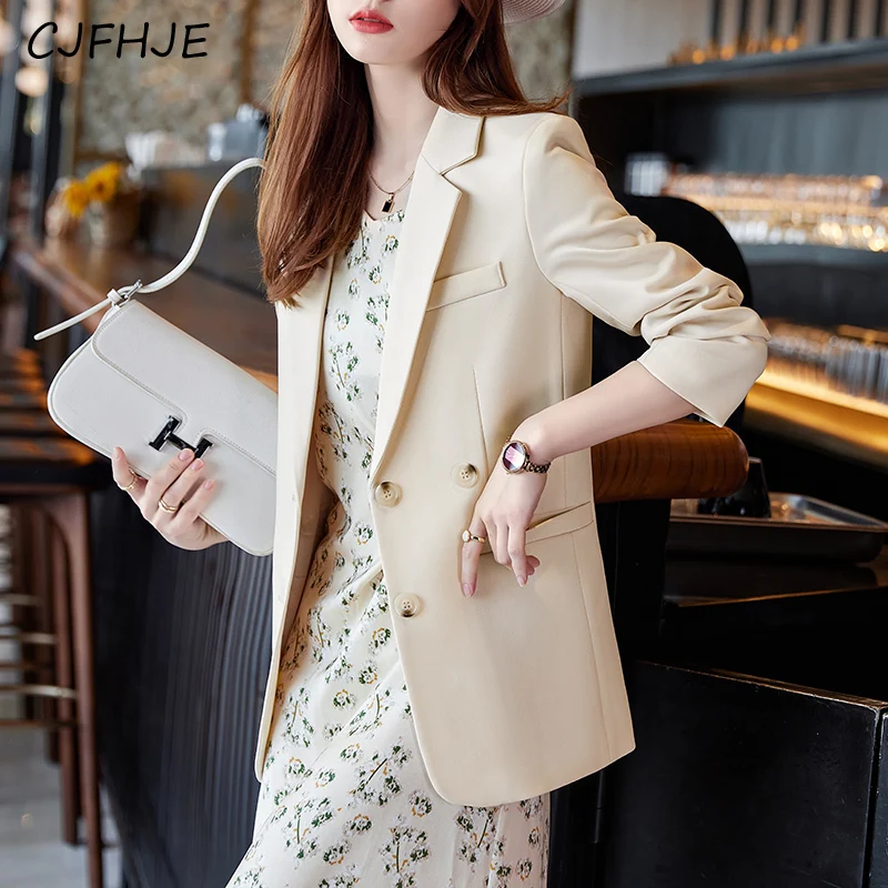 CJFHJE Minimalist Women's Casual Suit Jacket Spring Korean Fashion Single Breasted Straight Tube Solid Color Women Small Suit
