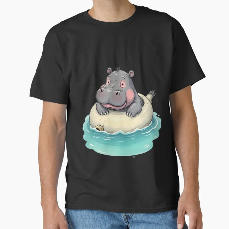 

Cute Mother hippo sits and eats and has hippo babies playing Funny Time to Relax Summer humor gift T shirt Large size Tops