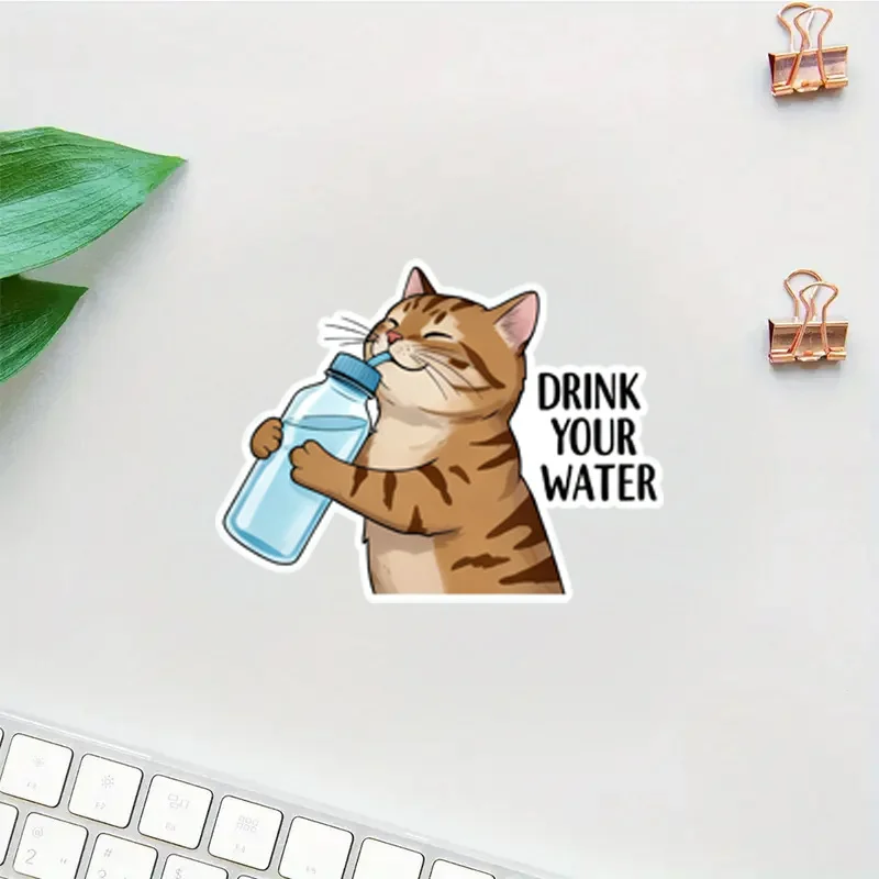 Cute Cat Drinking Vinyl Sticker - Decal for iPad, phone case, laptop,water bottle - Glossy kitten drinking water,residue removed