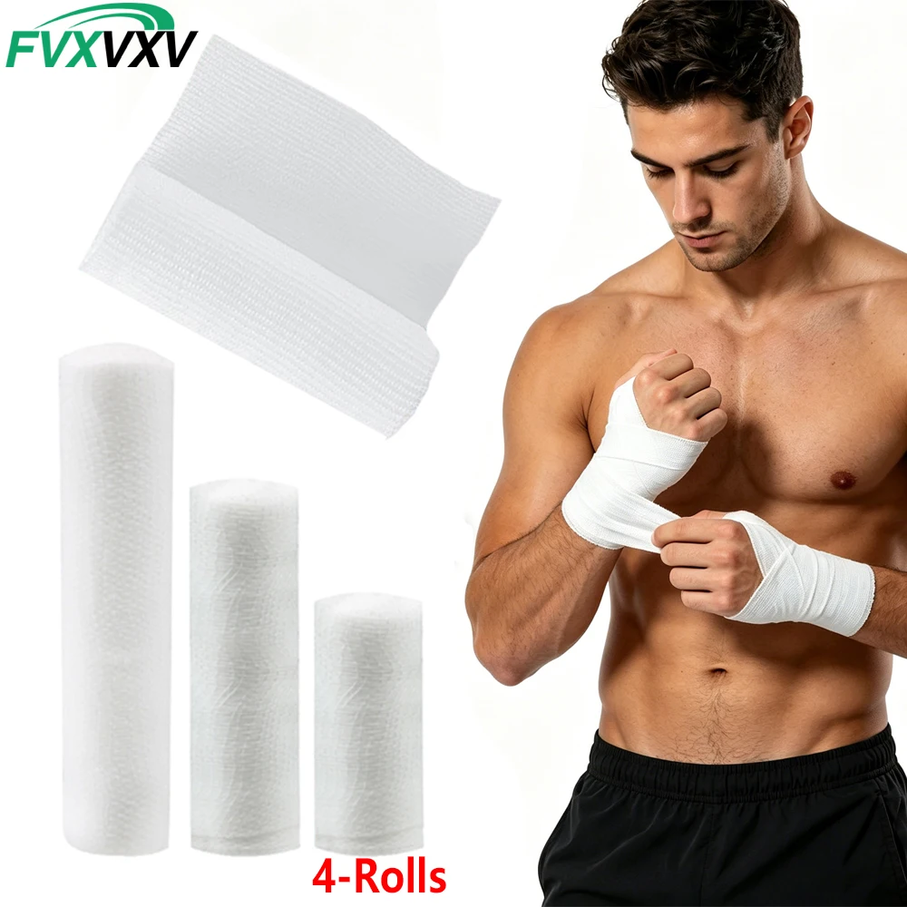 4Rolls Gauze Bandage Roll with Tape - White Gauze Wrap Breathable Gauze Wrap Used for First Aid Wound Care & Wound Dressing