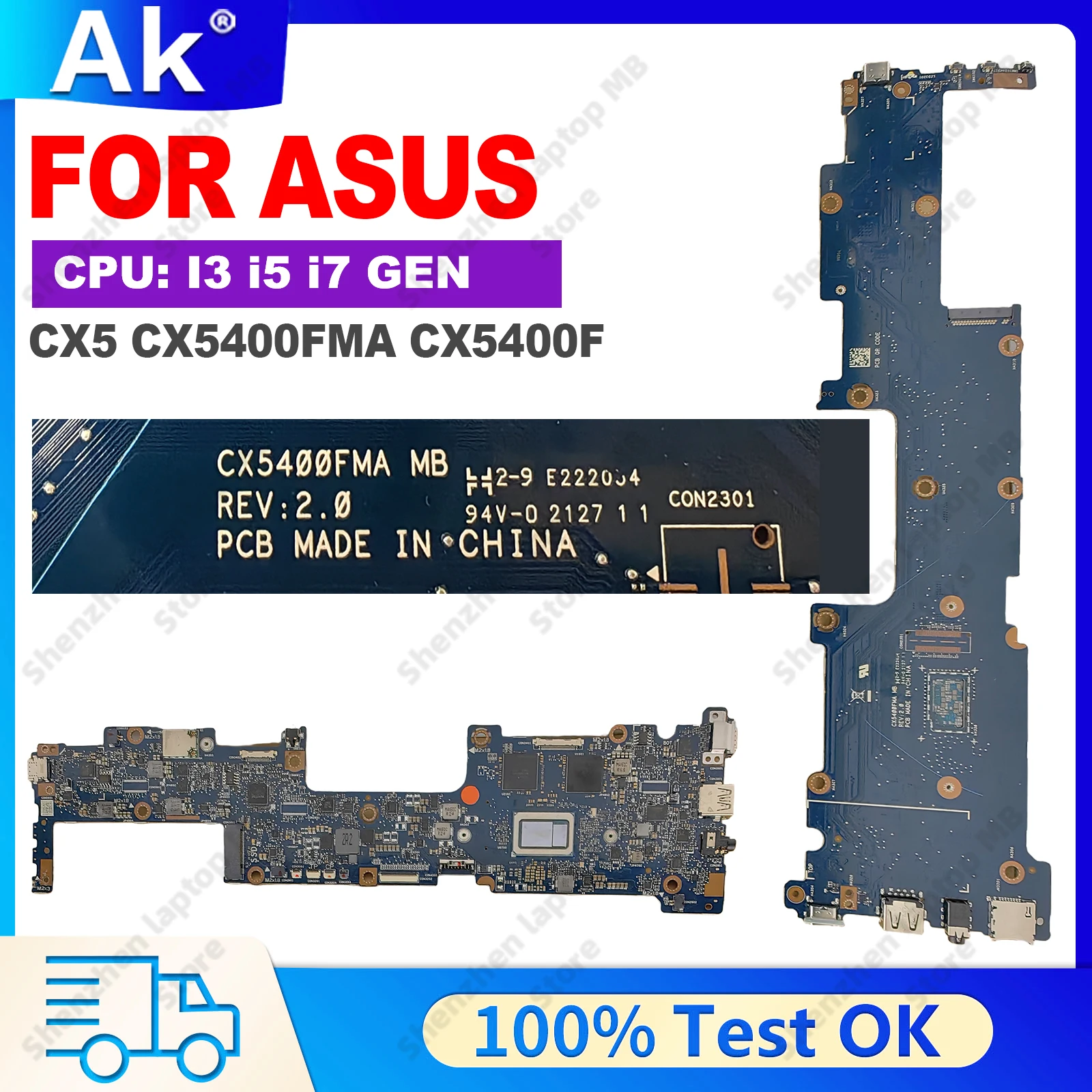CX5400FMA Laptop Motherboard For ASUS Chromebook Flip CX5 CX5400F Mainboard With i3-1110G4 i5-1130G7 i7-1160G7 CPU 100% tests OK