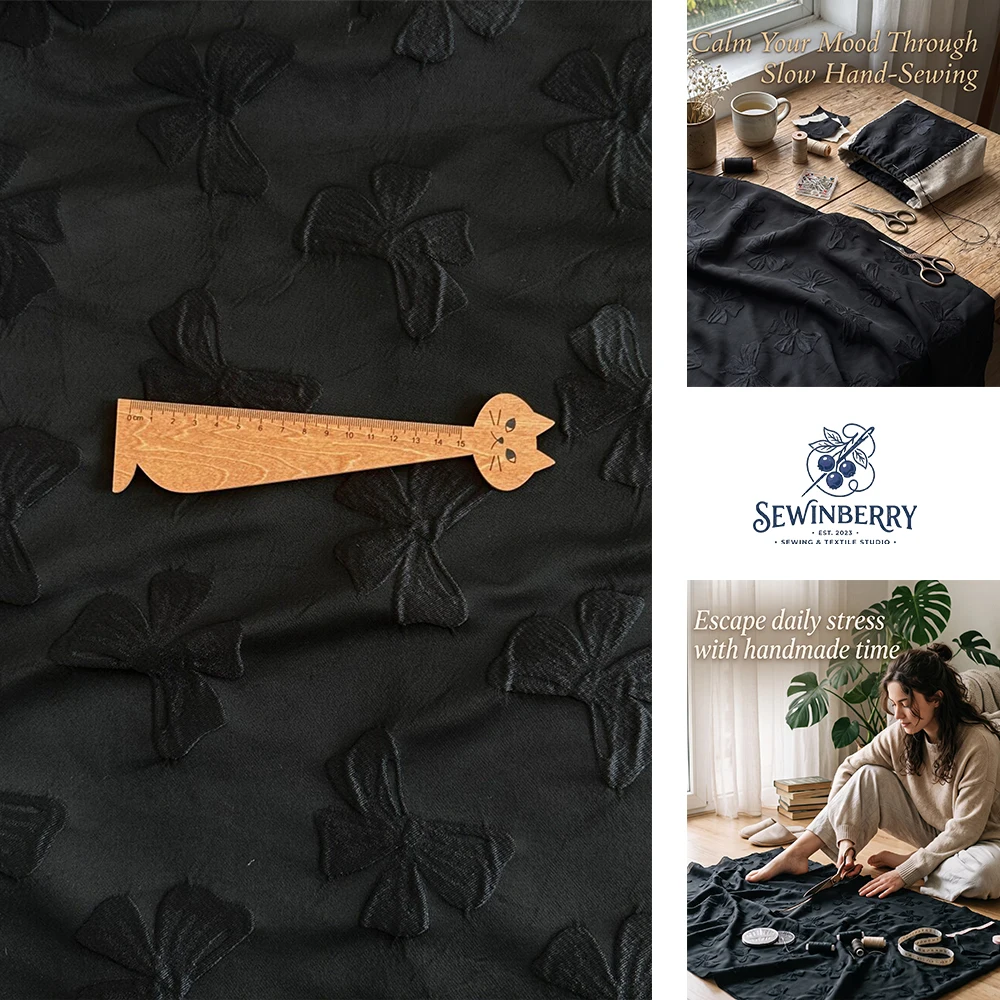 Dark Style 3D Bow Jacquard Fabric Stress-Relief DIY Sewing Material For Dress Blouse Skirt Patchwork Handmade Crafts