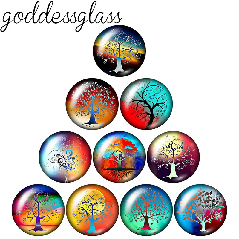 New Colorful Gradient Tree of Life 10pcs 12mm/18mm/20mm/25mm Round photo glass cabochon demo flat back Making findings