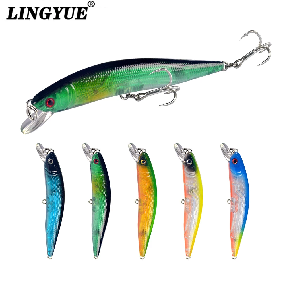 LINGYUE Floating Minnow Rattling Bait 100mm 8g Diving 1m Wobbler 6# Hooks Fishing Lure 3d Eyes Bass Pike Tackle