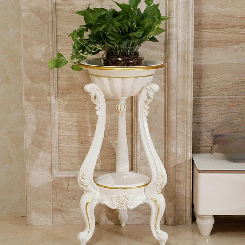 

European-style Flower Stand Balcony Flower Pot Shelf Living Room Plant Stand Floor Shelf White Imitation Solid Wood Flower Pot