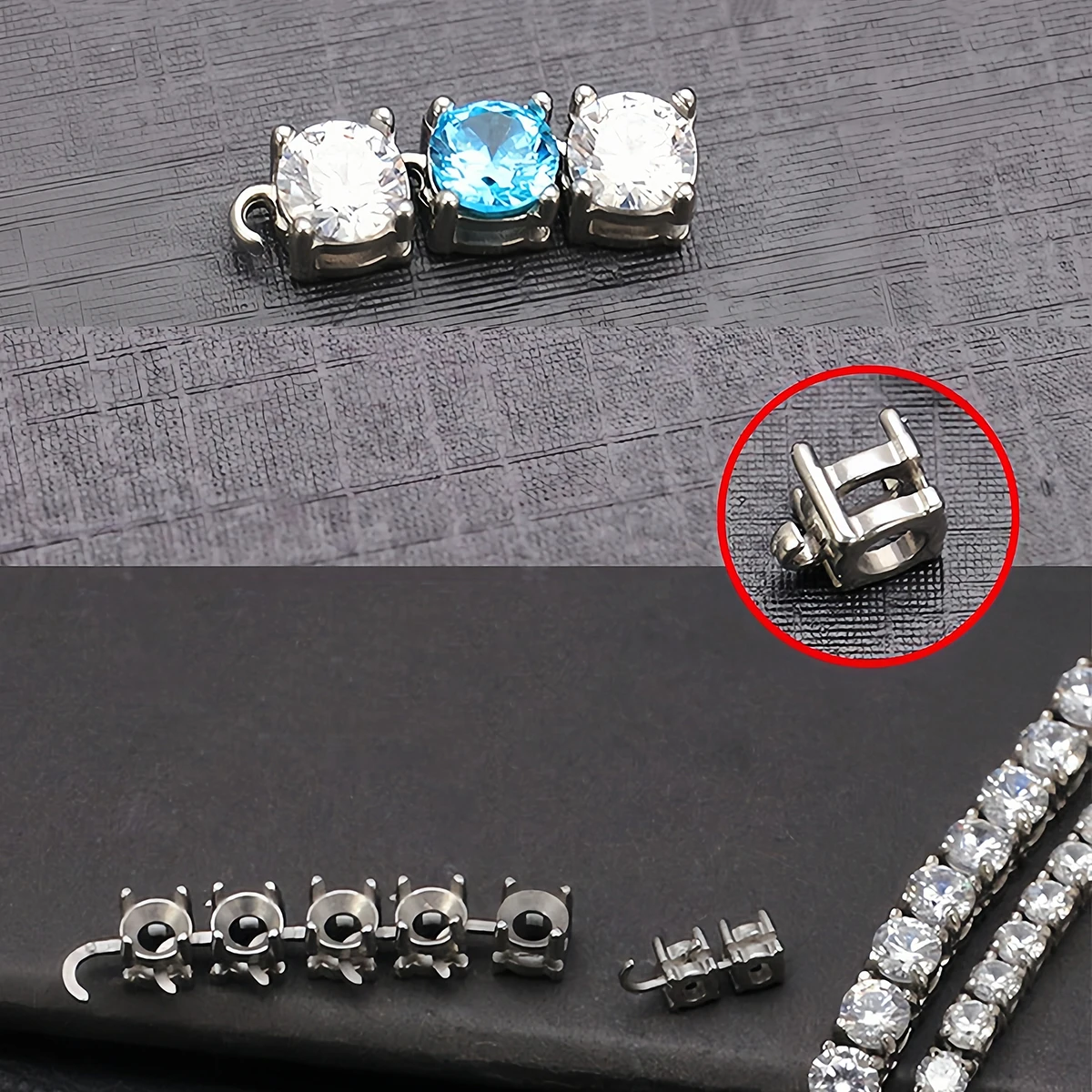 10 Stück Edelstahl Tennis-Halsketten- und Armband-Leerkralle-Fassungen für Strasssteine, Kristallsteinhalter – Detail 5