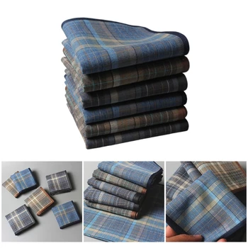 패브릭 체크 손수건 세트 AllAge Big Bandannas Towel Facecloth 여성 남성 땀 닦아 타월 포켓 스퀘어 6PCS