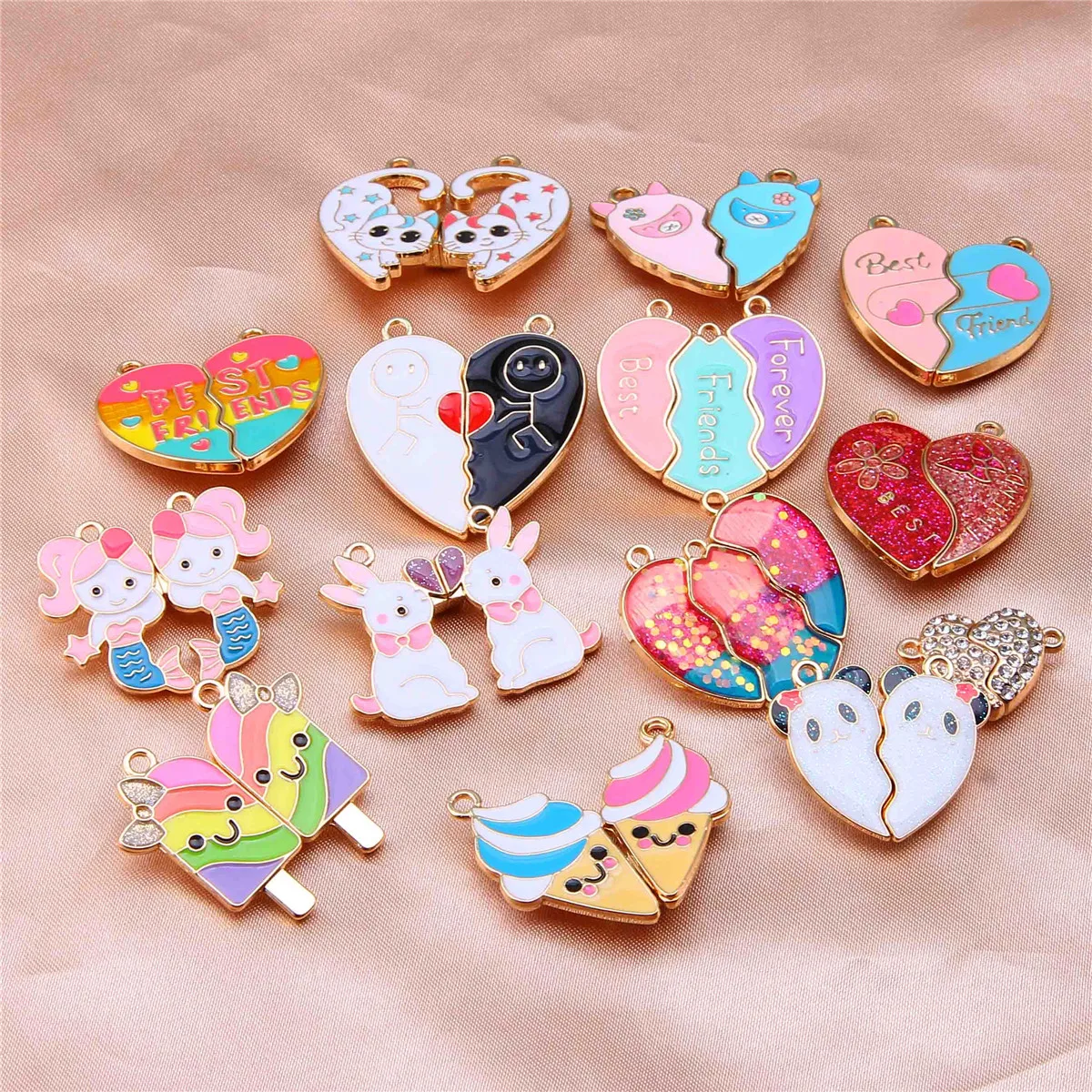 5sets Best Friends Good Friends Love Splicing Bestie Necklace Couple Accessories Alloy Pendant Wholesale