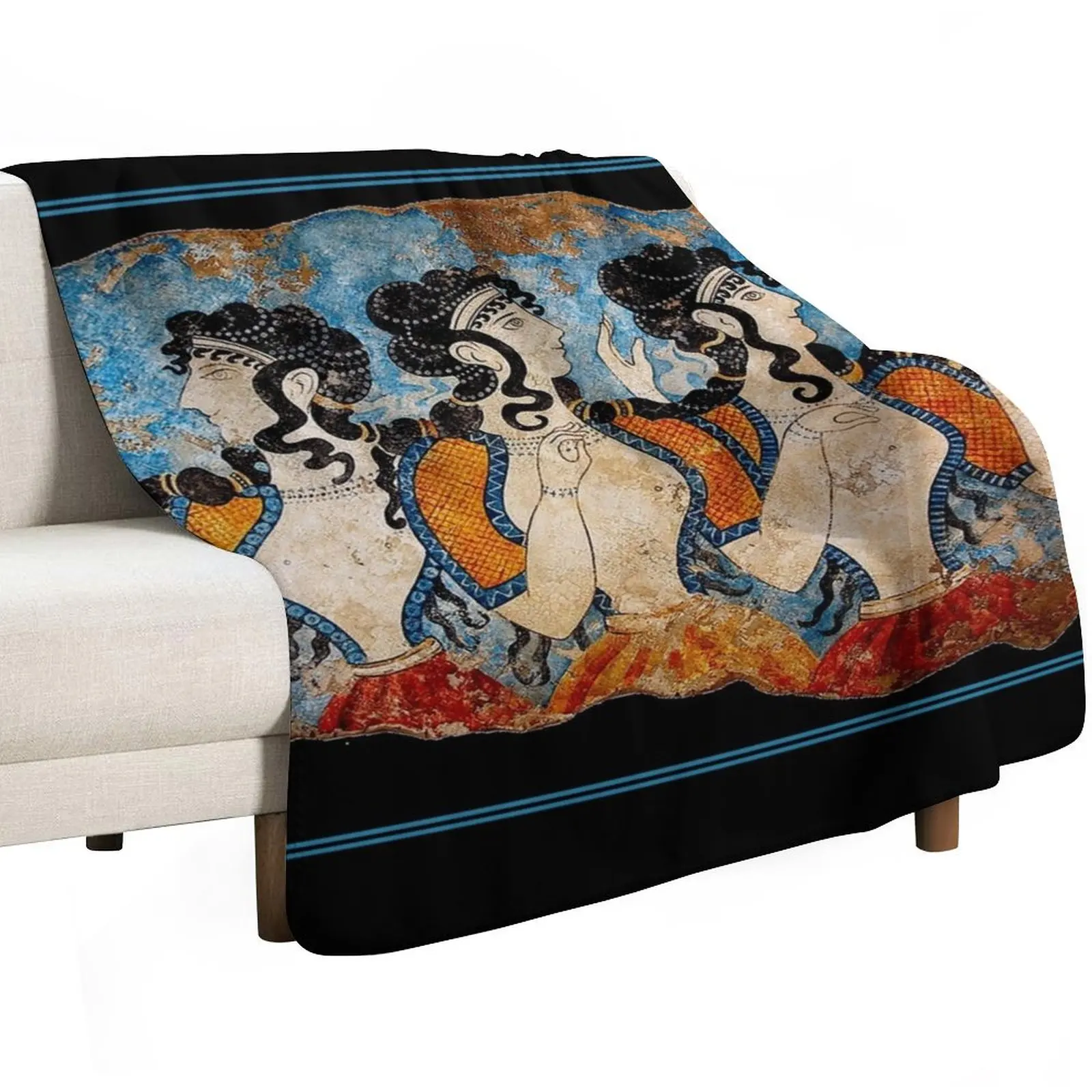 GREEK : Ancient Greece Ladies of the Court Fresco Frieze Print Throw Blanket Fashion Sofas Hair Furrys Soft Big Beach Blankets
