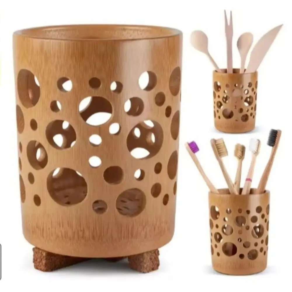 

Hollow Bamboo Toothbrush Holder Drainage Quick Drying Toothpaste Storage Case Home Decoration Countertop Organizer Bathroom Cup