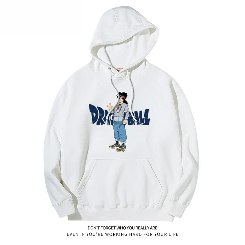 

Dragon Ball Waken X Hoodie New Men's White Cotton Sweatshirt Goku Character Blue Text Dont Forget Quote Flagship Store Design