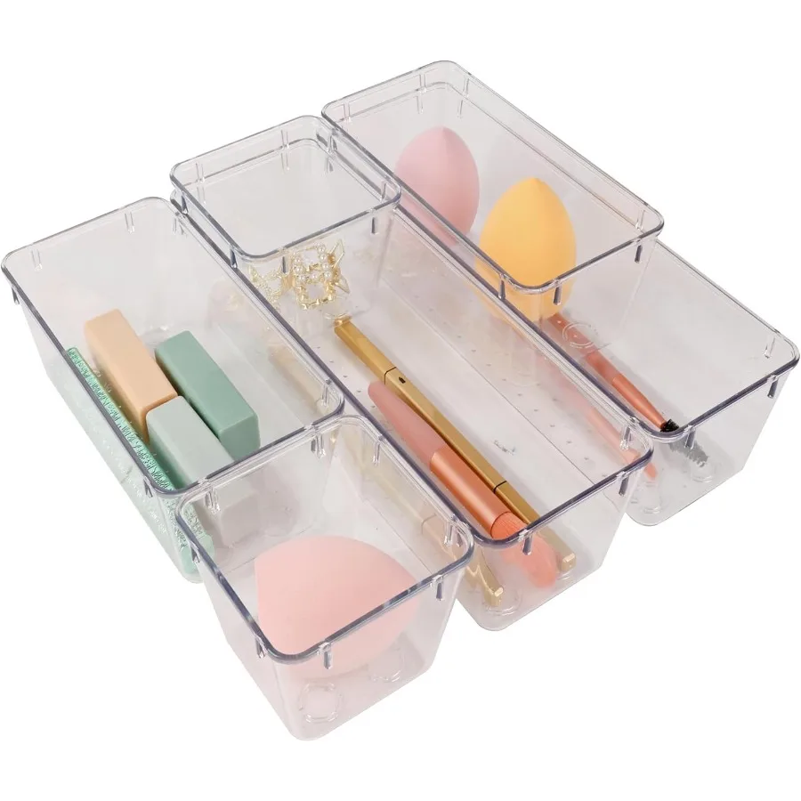 

6 Pack Clear Drawer Organizer SetDesk Drawer Storage Tray Vanity Organizer Storage Bins Containe