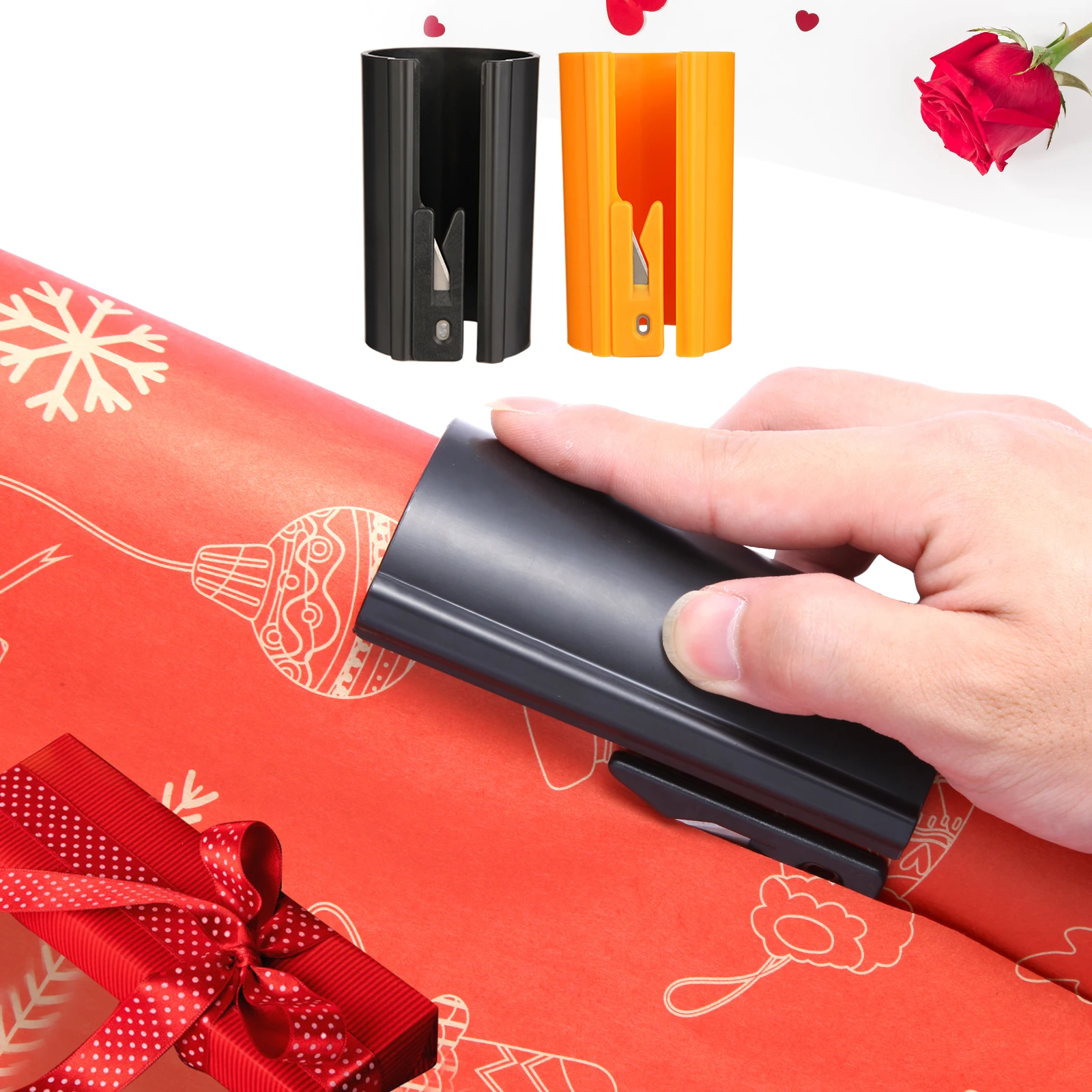 

1PC HORN Sliding Wrapping Paper Cutter - Easy-Glide Gift Wrap Trimmer for Christmas & Birthdays, Durable ABS，, Orange/Black