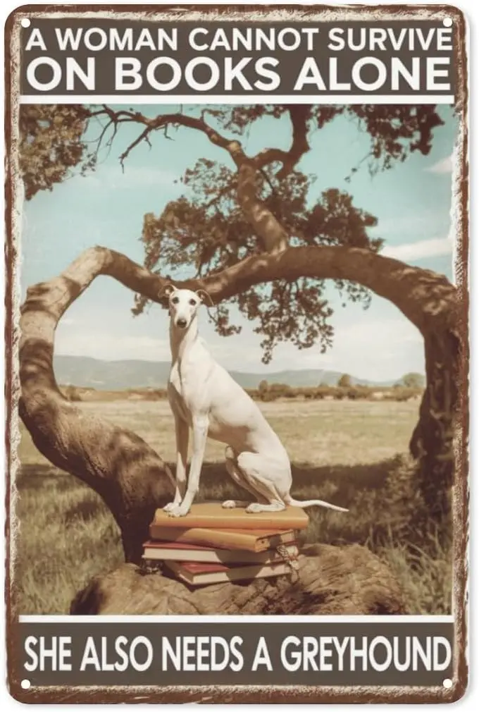 Book & Dog Lover Tin Sign 8X12IN Vintage Metal Wall Art for Library, Study Nook & Cozy Reading Corner Decor with Li sign