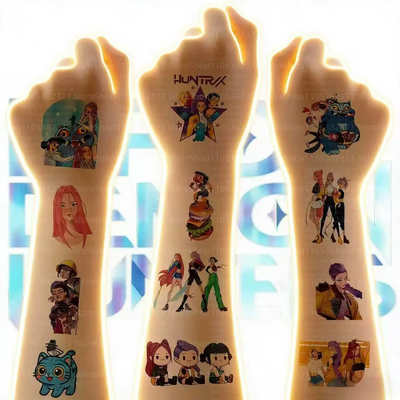 Nuevo set de 20/25/40 pegatinas de tatuajes temporales de dibujos animados de chicas K-POP Rumi Kang, pegatinas de tatuajes de Rumi demoníacas para regalos de fiesta