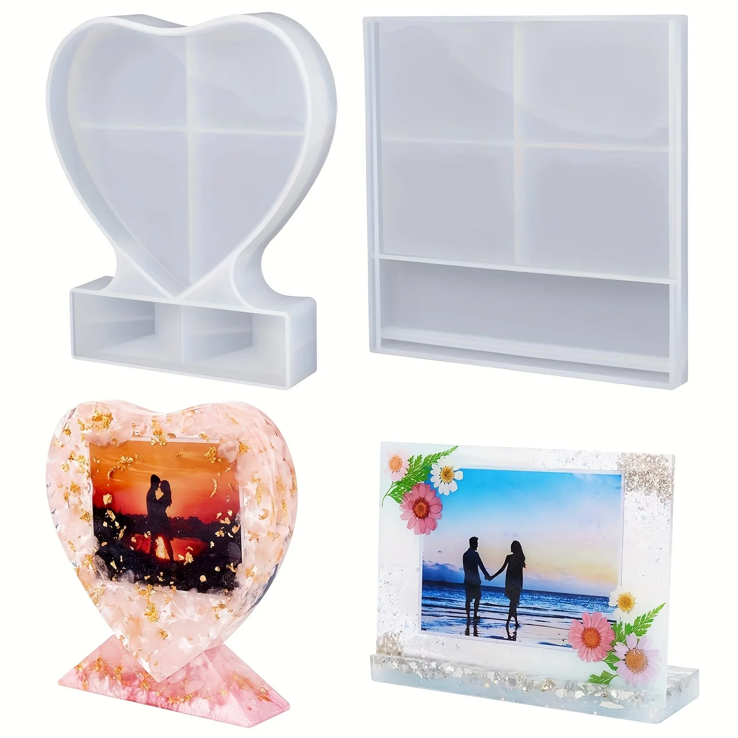 1pc- Photo frame resin molds, photo frame resin casting molds, square and heart-shaped molds, used for home desktop decoration