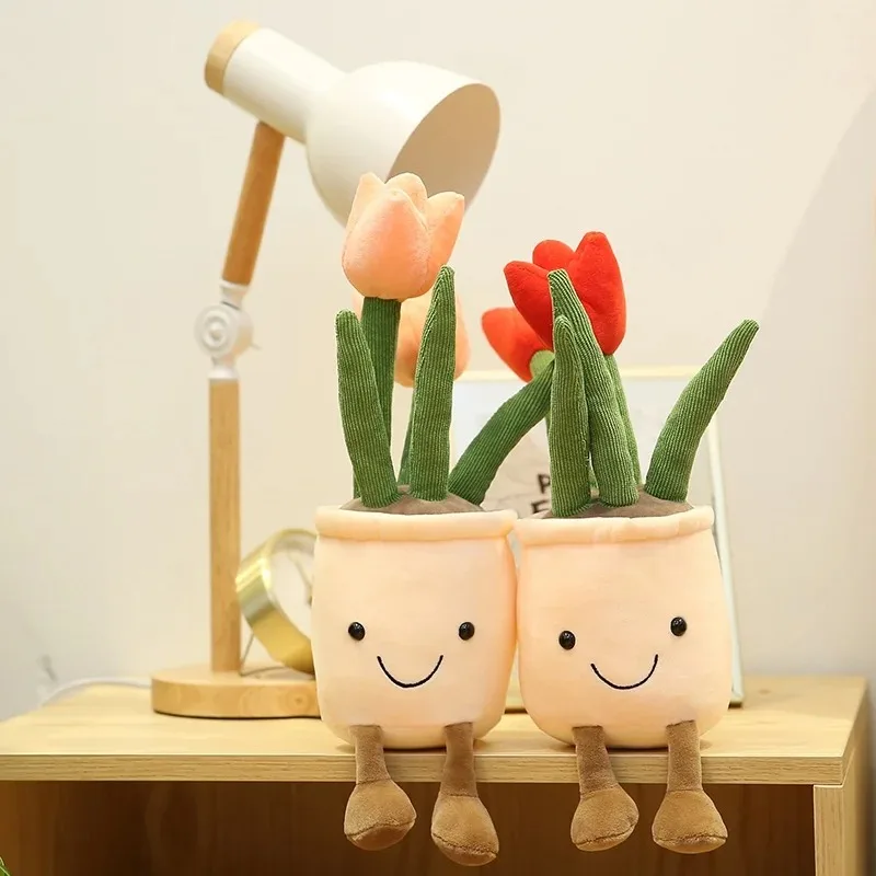 Plante tulipe réaliste 33CM, jouets en peluche doux en peluche, bibliothèque tulipe à fleurs en pot