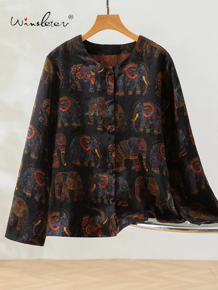 

Winsleter-100% элегантное пальто из водяной марли из натурального шелка, с круглым вырезом и длинным рукавом, женское универсальное свободное пальто в стиле ретро, осень 2023, C5O037CC