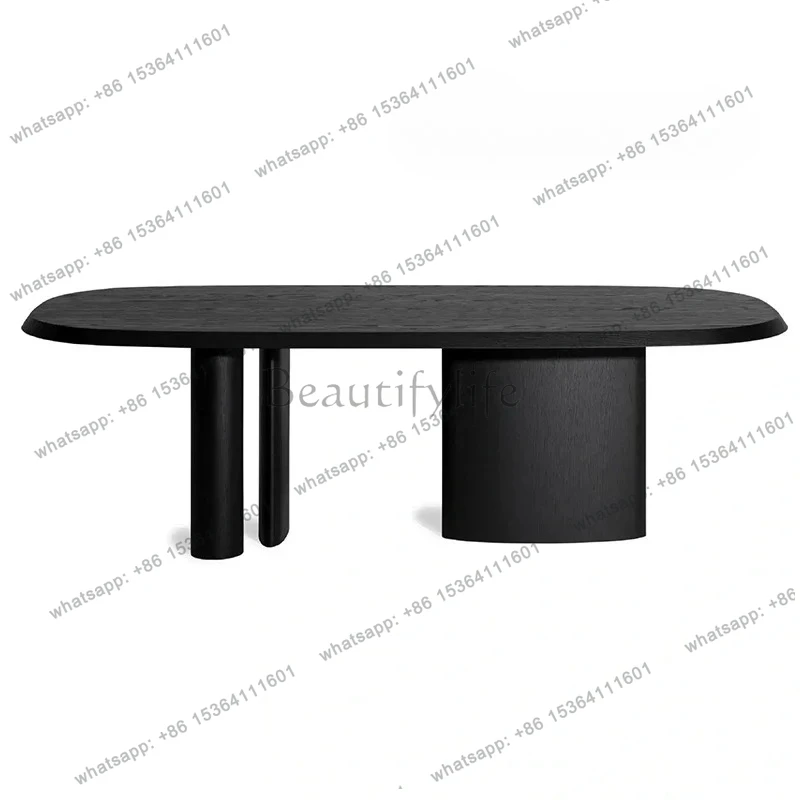 

Medieval design creative art dining table oval wabi style retro black solid wood home dining table