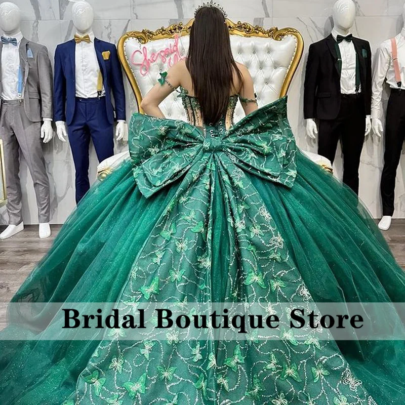 New Arrival Luxury Blue Princess Ball Gown Quinceañera Dresses 2024 Bow Butterfly Appliques Beads Birthday Party For 15th Girls