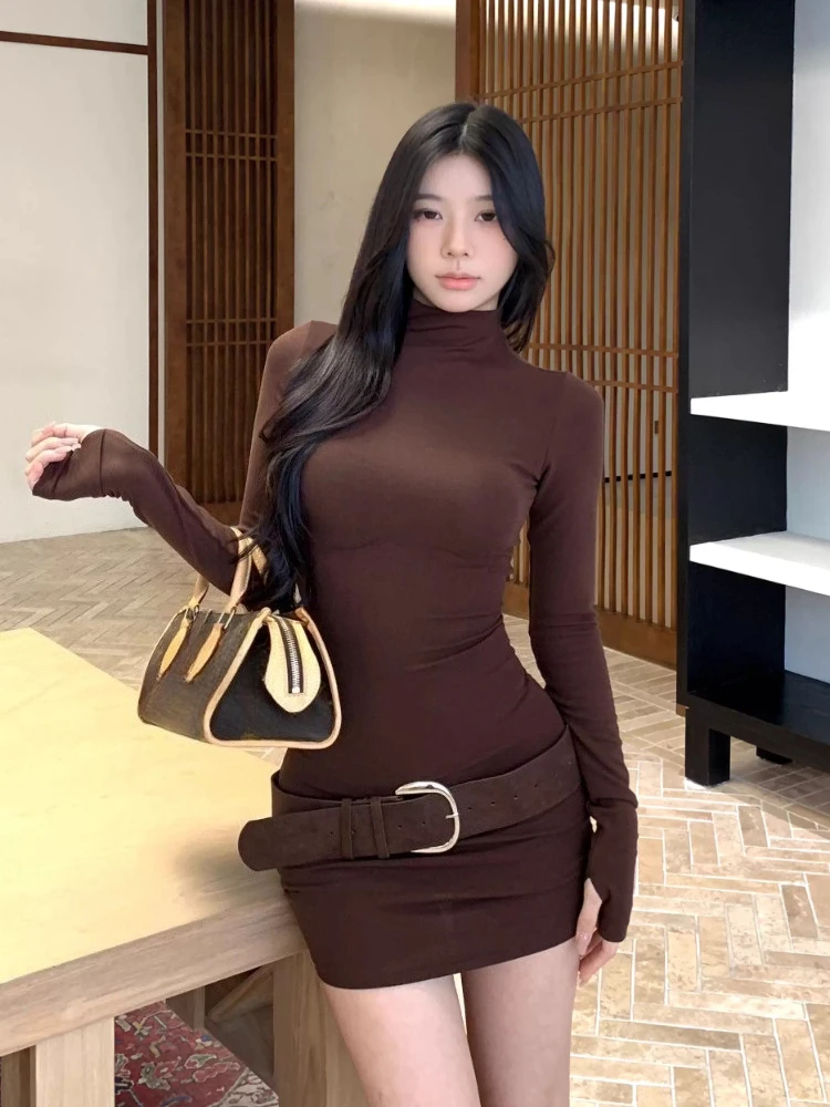 เดรสสั้นรัดรูปแขนยาวสไตล์ฝรั่งเศสสำหรับผู้หญิง แนววินเทจ เหมาะสำหรับงานปาร์ตี้ คริสต์มาส งานเลี้ยงตอนเย็น สไตล์ฮาราจูกุ ดีไซน์เรียบหรู พร้อมเข็มขัด