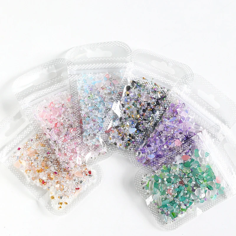 1/bag Aurora Ice Cube Shape Nail Art Shiny Diamond Crystals Rhinestones 3D Strass Charm Glass Manicure Nail Accessories Gem