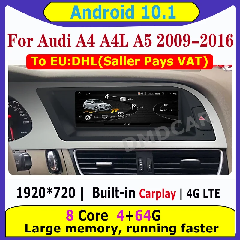 

Автомобильный мультимедийный плеер на Android 10,1 с GPS-навигацией для Audi A4 A4L A5 2009-2016, автомобильное стерео радио, видео, зеркало для CarPlay