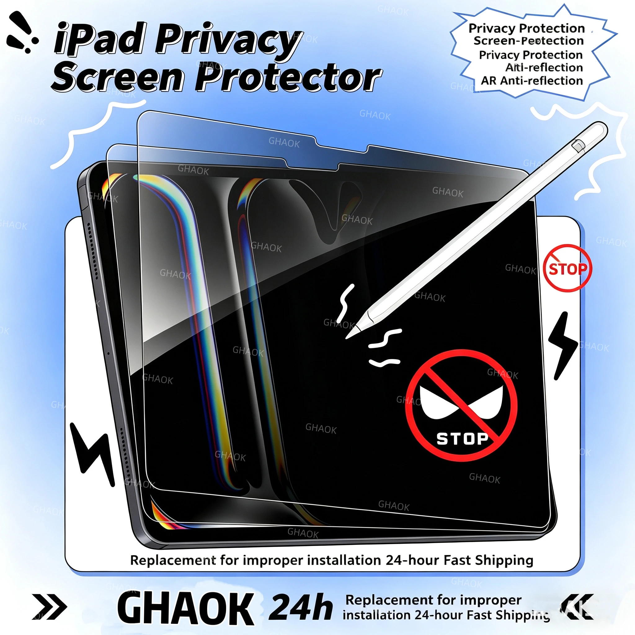 

2 Way Privacy Anti-Spy Screen Protector for iPad Air 11/13 Inch M3 2025, Pro 11/13 2024 Anti-Blue Light Anti-Glare PET HD Film