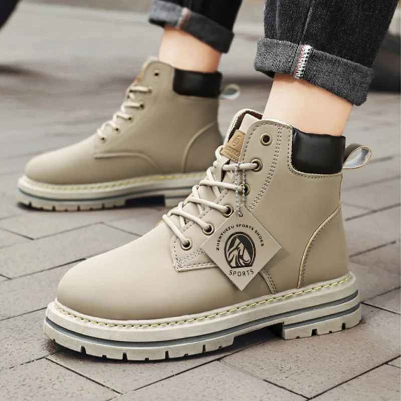2025 * Botas altas, zapatos de cuero para Hombre, botines de motocicleta a la moda para Hombre, Botas de invierno, zapatos para Hombre con cordones, Botas para Hombre