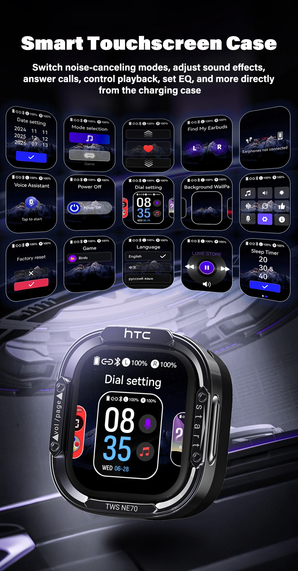 HTC NE70 Kabellose Bluetooth-Kopfhörer Touchscreen TWS In-Ear AI-Übersetzungs-Ohrhörer Geräuschunterdrückung Gaming-Headset mit Mikrofon – Detail 8