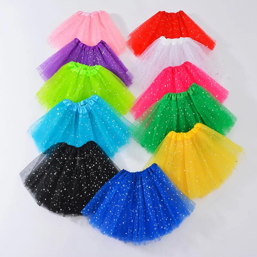 Fashion Kids Baby Star Glitter Dance Tutu Skirt For Girl Sequin 3 Layers Tulle Toddler Pettiskirt Children Chiffon 3-8T Girls