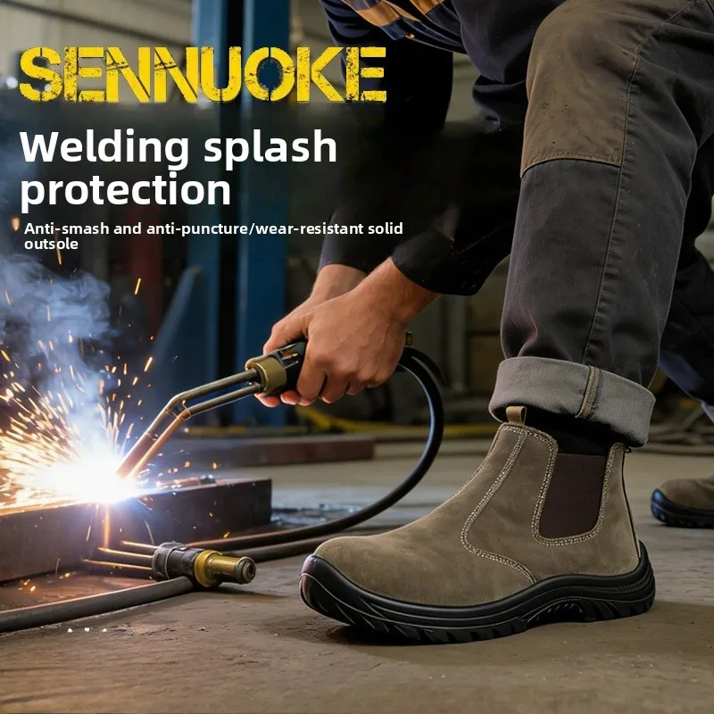 

Anti-smashing and Anti-piercing Cowhide Welder Non-slip and Wear-resistant High-top Safety Construction Site Shoes