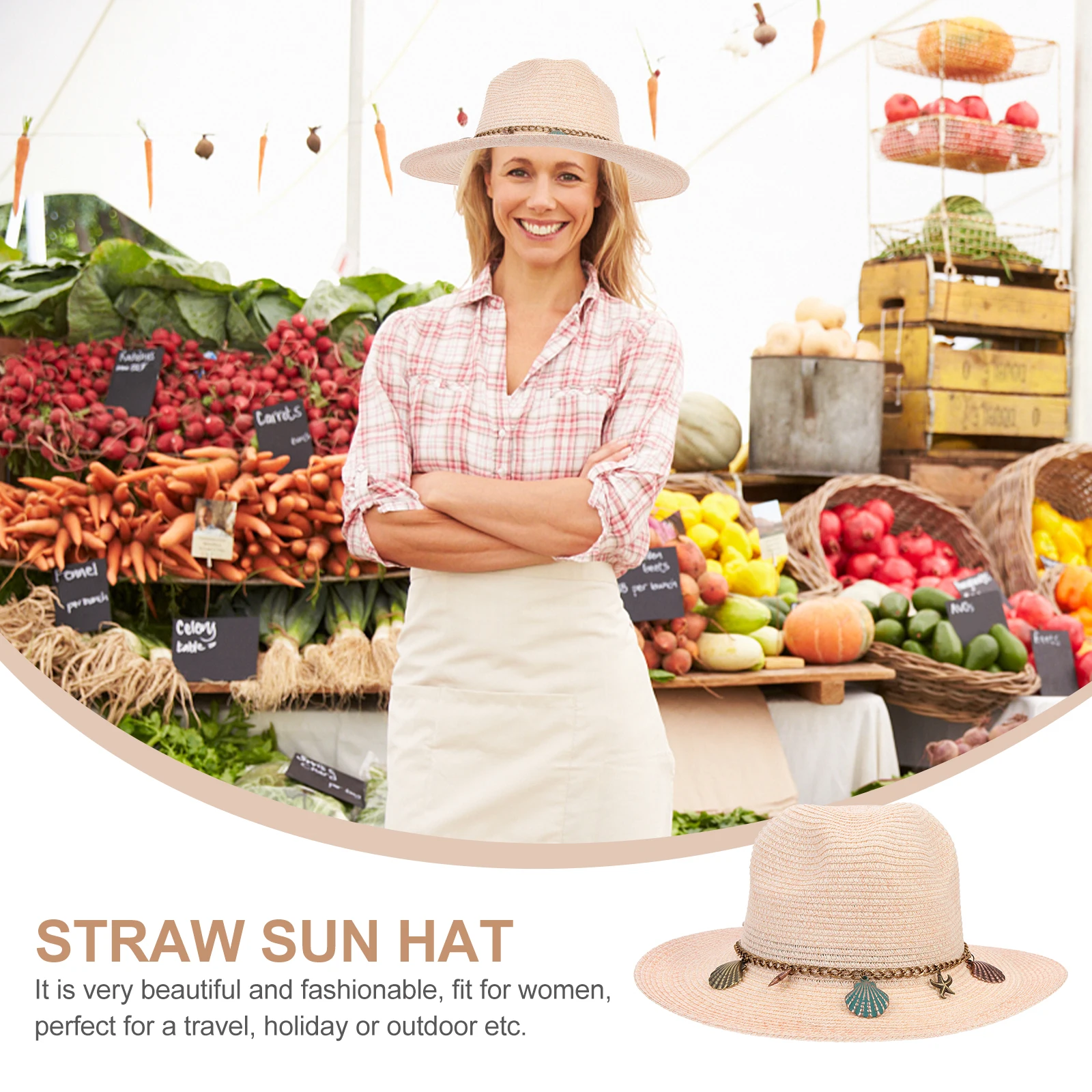 

Woven Summer Bucket Hat Brim Beach Hat Decorative Outdoor Travel Camping Hiking Sun Shade Cover Sun Shade Cover