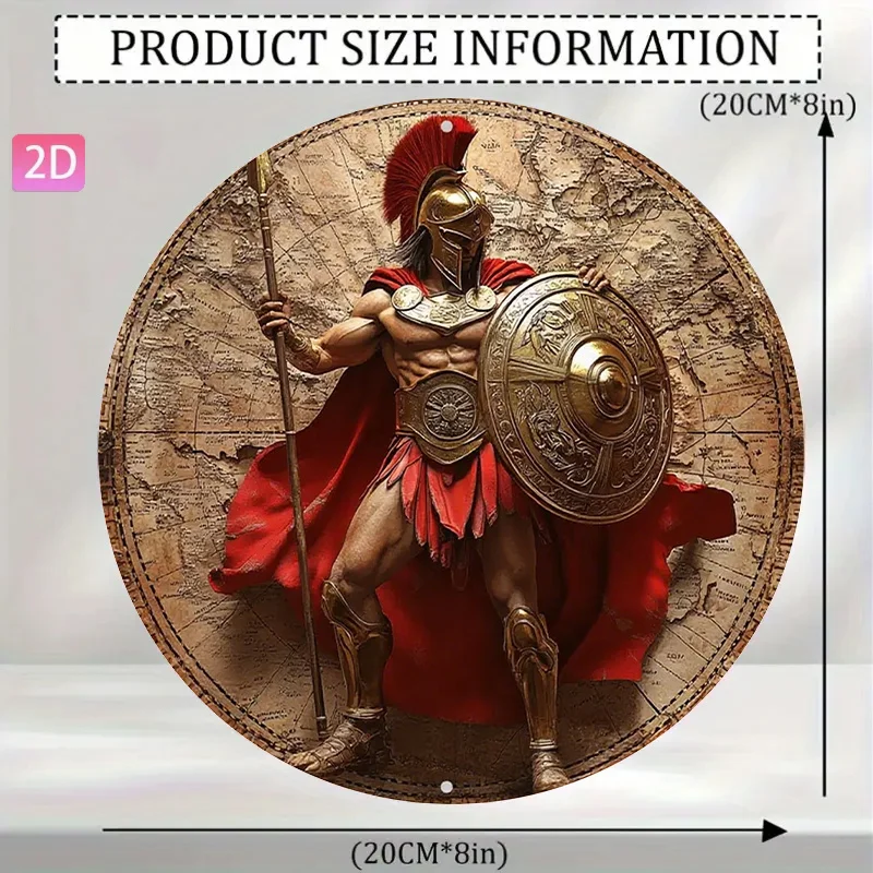 2D Vintage Metal Sign, Round Roman Warrior Laurel Wreath Wall Art, Aluminum Plaque for Garden Patio Bar Kitchen Indoor Outdoor D