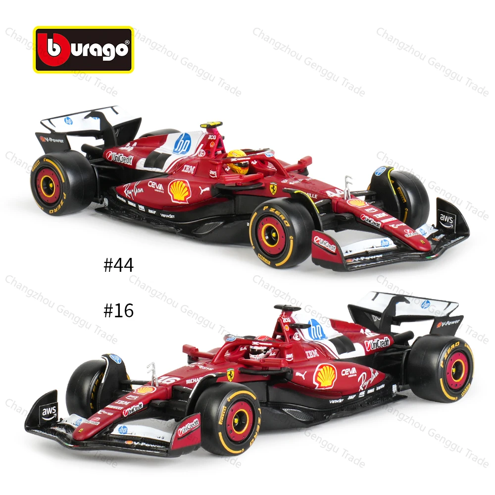 ببوراغو 1:43 فيراري 2025 SF25 # 16 # 44 F1 Formula Car Die Cast Vehicles نموذج قابل للجمع ألعاب السباق صندوق أكريليك #1