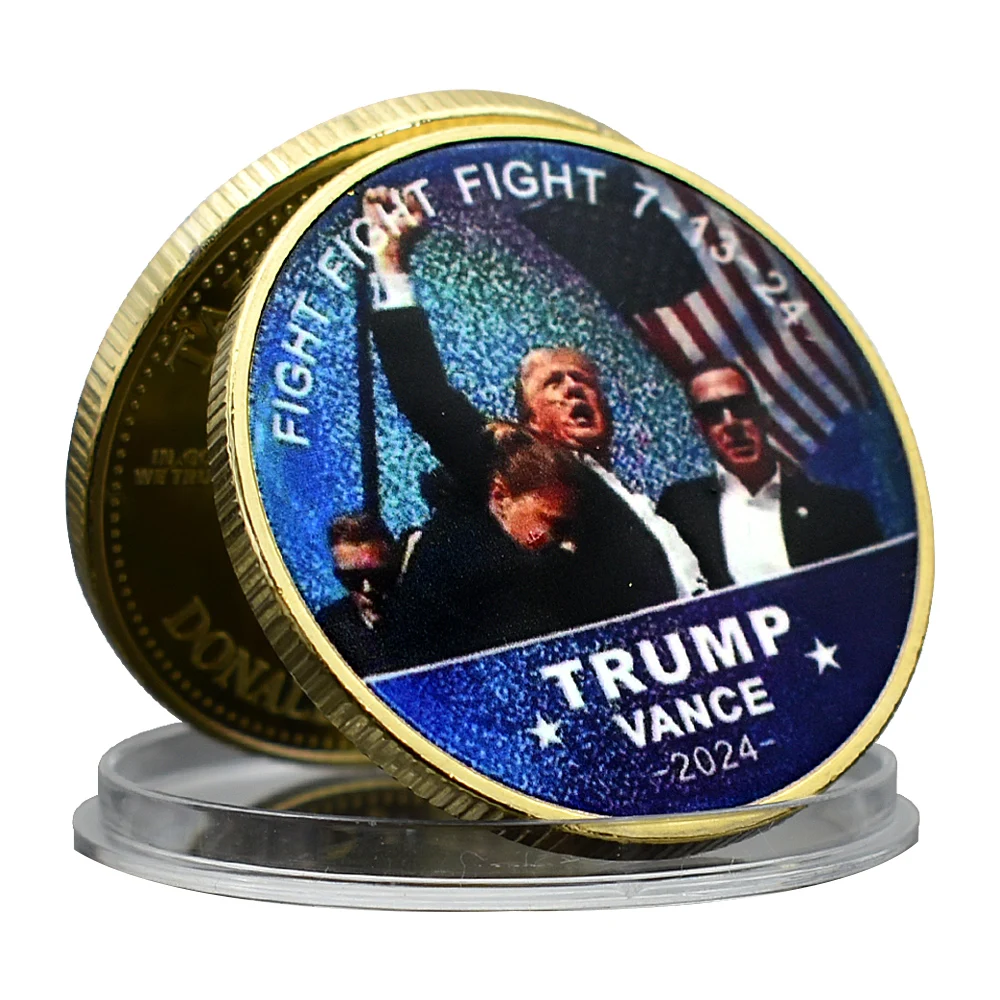 2024 New Trump Vance Challenge Coin FIGHT 7-13-24 Metal Medal Challenge Coin Collection Supporters Gift